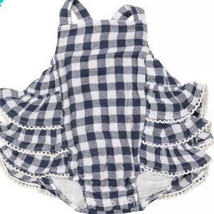 Angel Dear Navy and White Plaid Playsuit